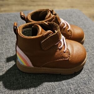Carter's Brown Boots Rainbow Accent Pink Size 3 Girls Shoes Like New Toddler